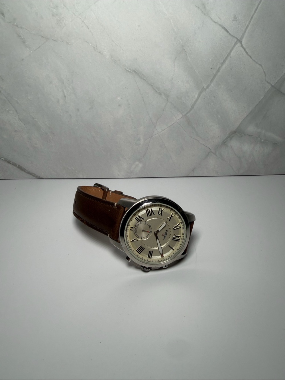 Fossil Q grant hybrid smartwatch (model ftw1118) silvertone case genuine leather